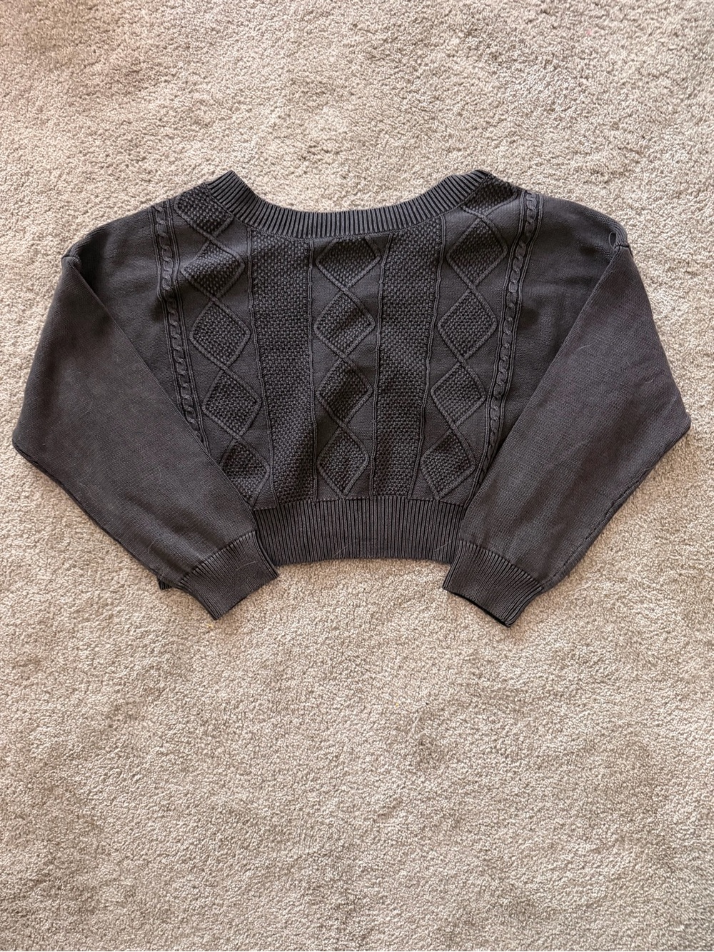 Idem Ditto Black Washed Cable Knit Cropped Sweater Women’s Medium